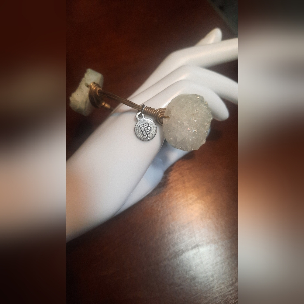 Bourbon and Bowties Druzy stone copper wire bangle bracelet EUC white clear